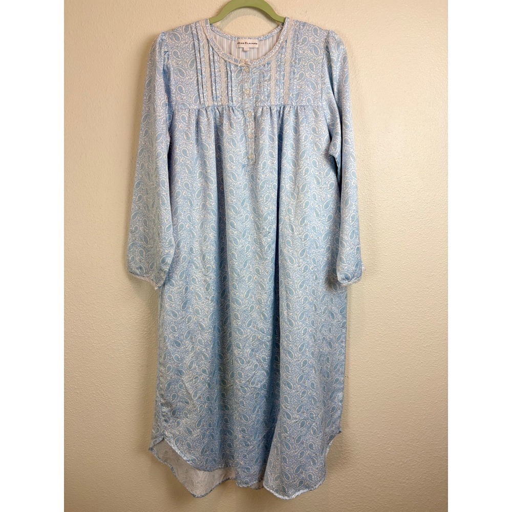 Miss Elaine Nightgown Blue Paisley Lace Pintuck Medium Grannycore Loungewear